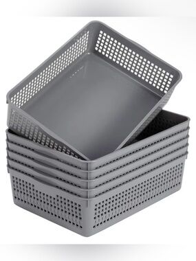 Eslite Plastic Organizing Baskets/Storage Tray Baskets, 6-Pack, Gray